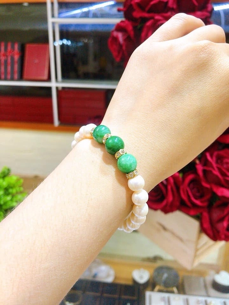 Lắc Tay Ngọc Trai Trắng Phối Cẩm Thạch Thanh Lịch