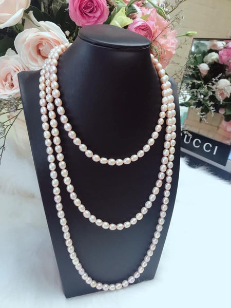 Vòng Cổ Ngọc Trai Giọt Nước Tím Hồng 3 Chuỗi