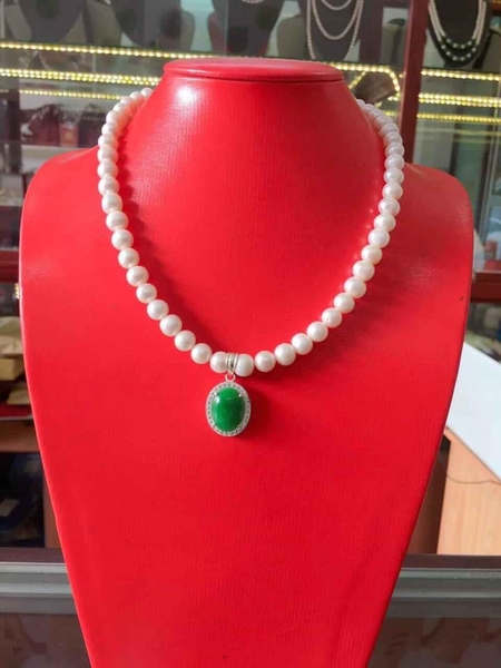 Vòng Cổ Ngọc Trai Phối Mặt Cẩm Thạch Thanh Lịch