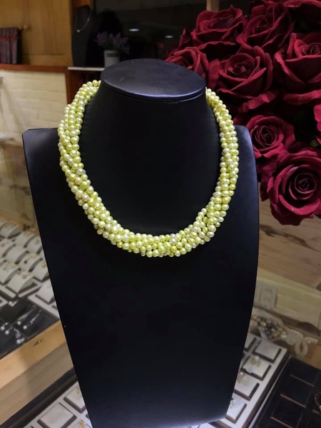 Vòng Cổ Ngọc Trai Xoắn Xanh Rêu Quý Phái