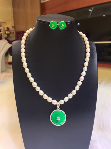 Vòng Cổ+Hoa Tai Ngọc Trai Cẩm Thạch Sang Trọng