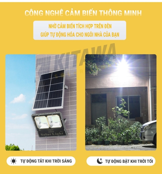 Đèn Pha 200W Năng Lượng Mặt Trời K-DP3200 - 2 Mắt Phản Quang Sáng Rộng