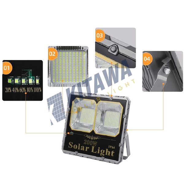 Đèn Pha 200W Năng Lượng Mặt Trời K-DP3200 - 2 Mắt Phản Quang Sáng Rộng