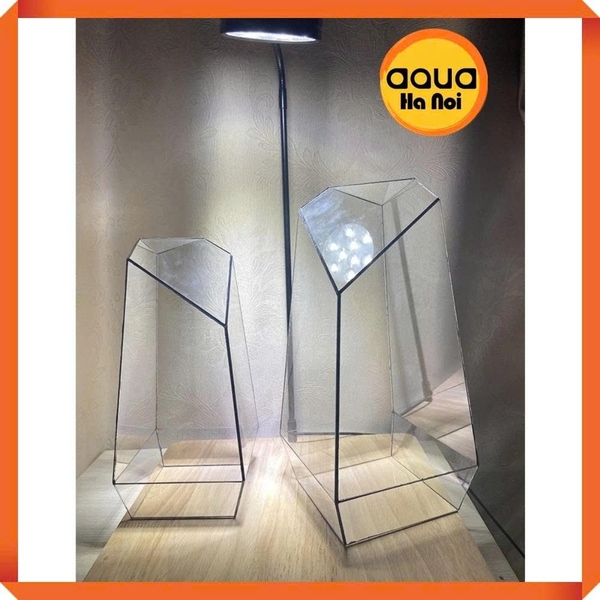Bể kính đa giác terrarium, bình thủy tinh tiểu cảnh bán cạn - Viền silicon - Mẫu D-01 size L (15*15*32 cm)
