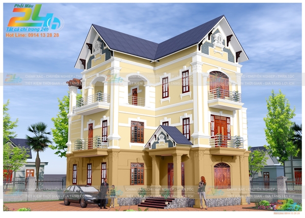 Phối màu sơn 3D nhà phố 3 tầng mẫu 7