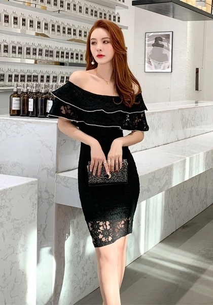 Đầm Dạ Hội Tiệc Đỏ Phối Bèo Bẹt Vai Đính Đá Cao Cấp Xavia Dress