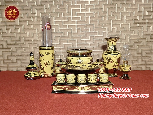 Bộ đồ thờ thổ công men vàng kim sa Mã số 16001