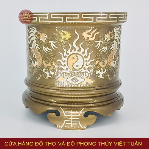 Bát hương song long chầu nguyệt khảm tam khí