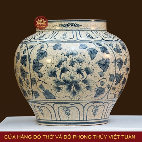 Binfh dáng ghè men rạn vẽ hoa phù dung