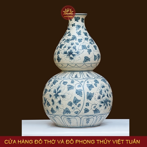 Bình hồ lô men rạn hoa phù dung