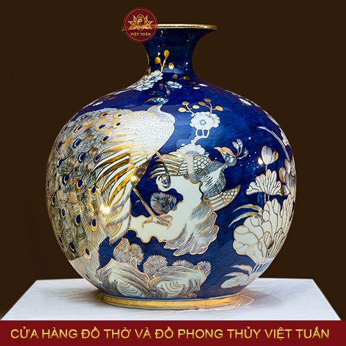 Bình hút lộc Công Đào phú quý vẽ vàng 24K