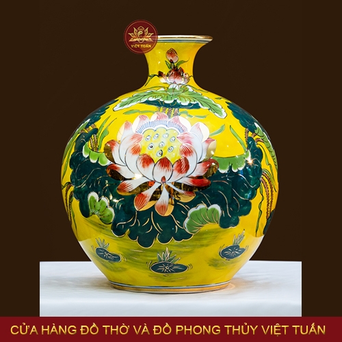 Bình hút lộc hoa sen vẽ vàng 24K