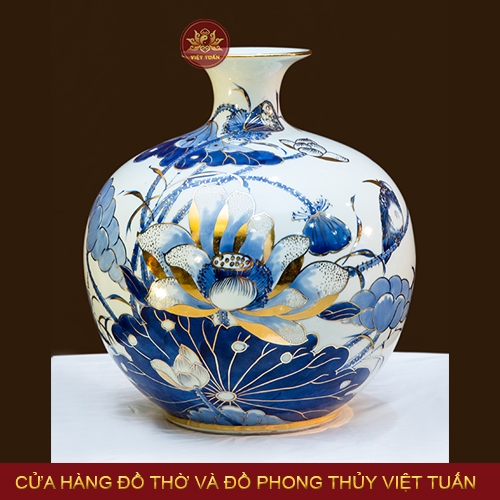Bình  hút lộc hoa Sen vẽ vàng 24K
