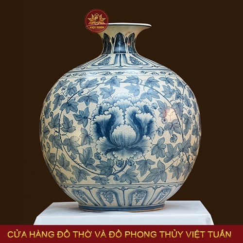 Bình hút lộc men rạn vẽ hoa Phù Dung