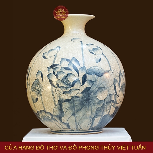 Bình hút lộc men rạn vẽ hoa Sen