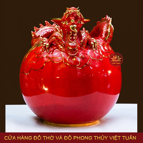 Bình hút lộc rồng vẽ vàng 24K tương sinh mệnh Hỏa