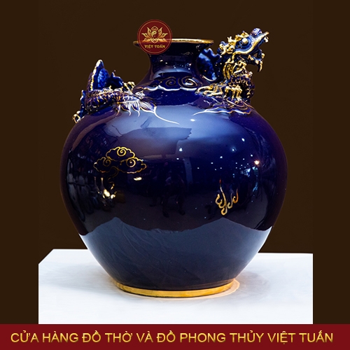 Bình hút lộc rồng vẽ vàng 24K tương sinh mệnh Kim