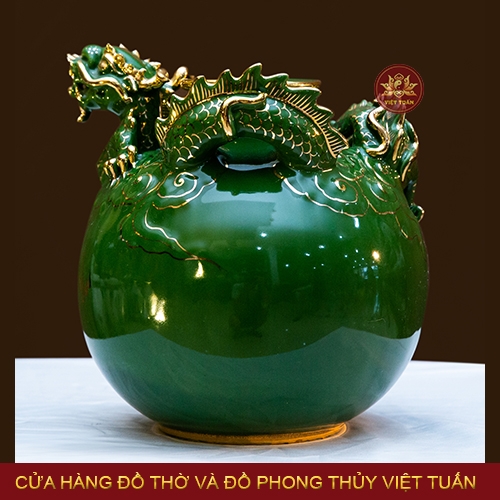 Bình hút lộc rồng vẽ vàng 24K tương sinh mệnh Mộc