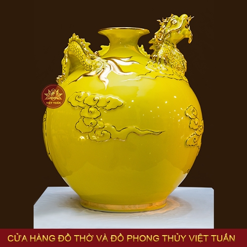 Bình hút lộc rồng vẽ vàng 24K tương sinh mệnh Thổ