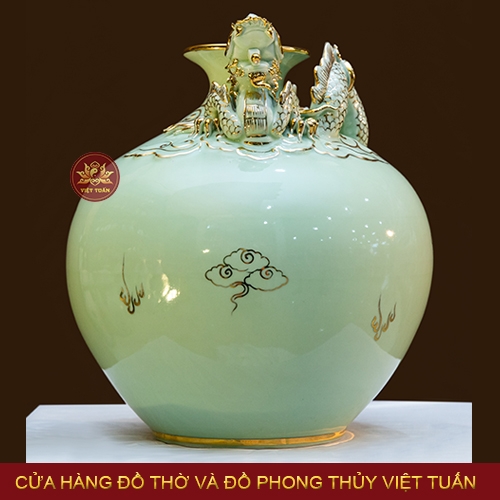 Bình hút lộc rồng vẽ vàng 24K tương sinh mệnh Thủy