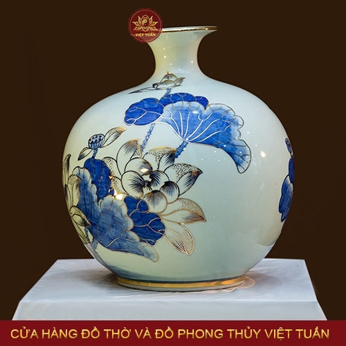 Bình hút lộc Sen vẽ vàng 24K