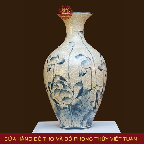 Bình tỏi giọt lệ men rạn hoa sen