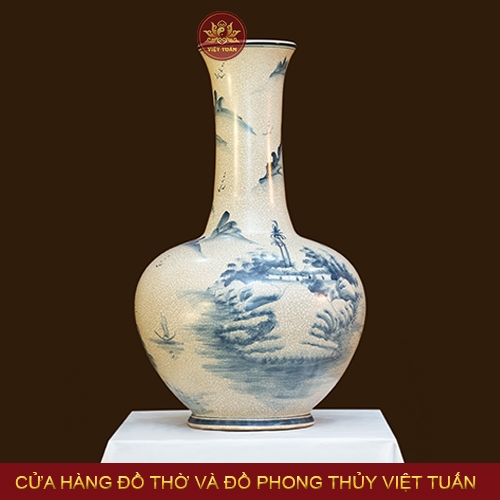 Bình tỏi men rạn vẽ cảnh Sơn Thủy