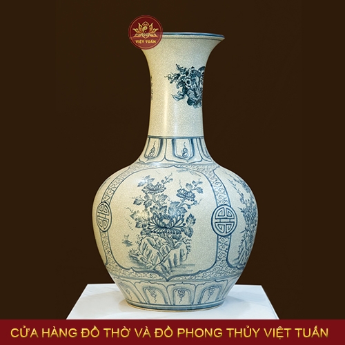 Bình tỏi men rạn vẽ hoa Phù Dung