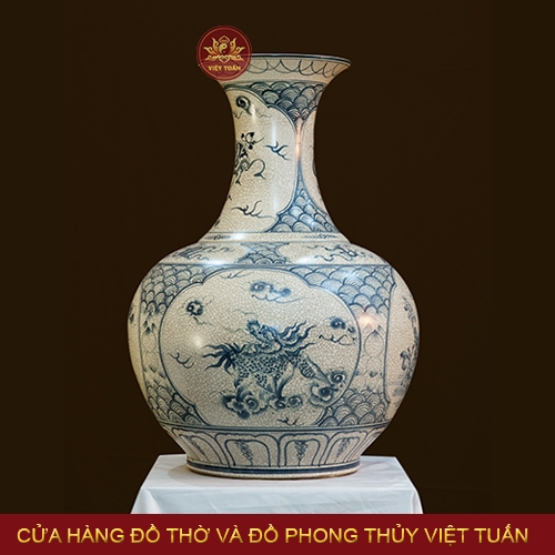 Bình tỏi men rạn vẽ Tứ cảnh