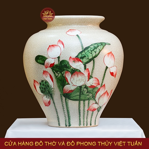 Chum men rạn vẽ hoa Sen hồng