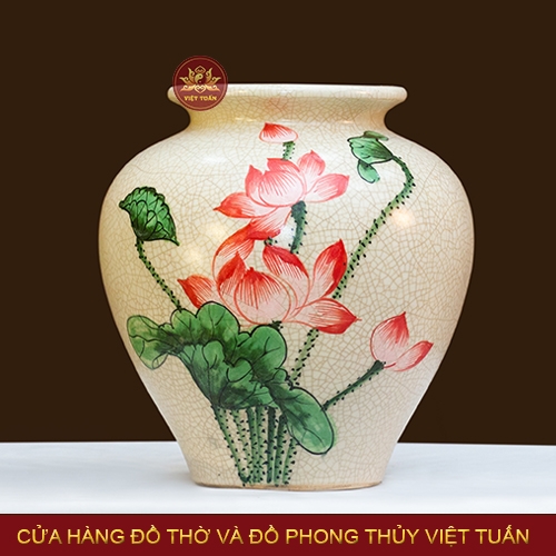 Chum men rạn vẽ hoa sen hồng