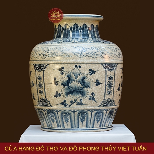 Chum vai ngang men rạn vẽ hoa Phù Dung