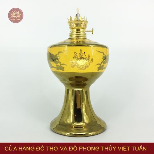 Đèn dầu song long chầu nguyệt kim sa