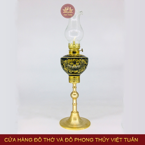 Đèn dầu hoa phù dung chân đồng