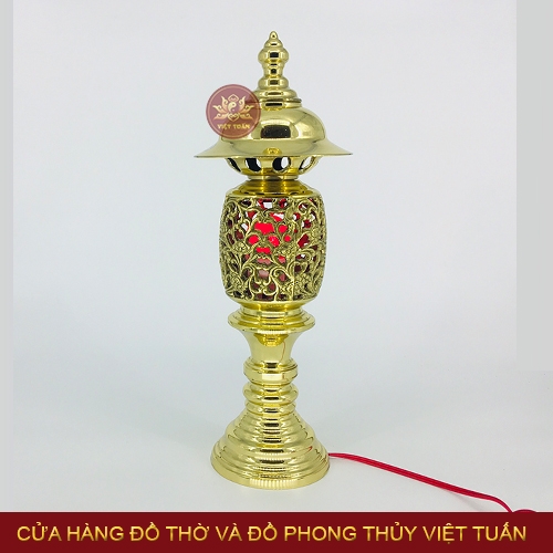 Đèn thờ cắm điện đồng vàng