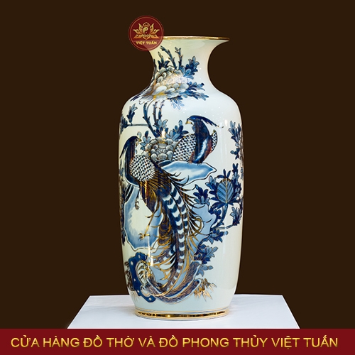 Lọ bí chim trĩ dong cổ vẽ vàng 24k