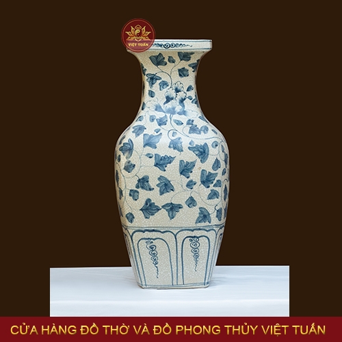 Lọ vuông cắm hoa men rạn vẽ hoa Phù Dung