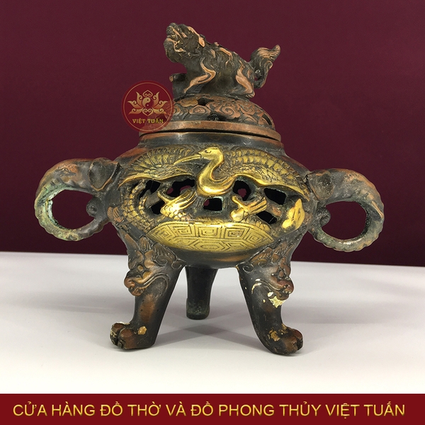 Lư đốt trầm hình voi khắc hạc