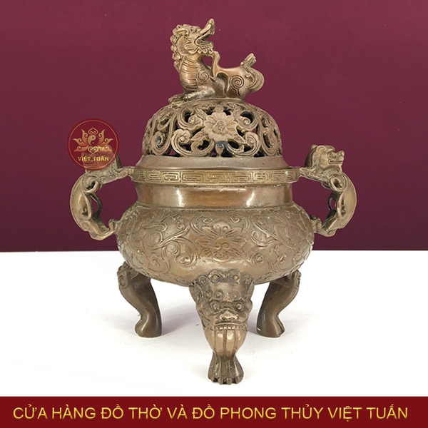 Lư đốt trầm nắp lân