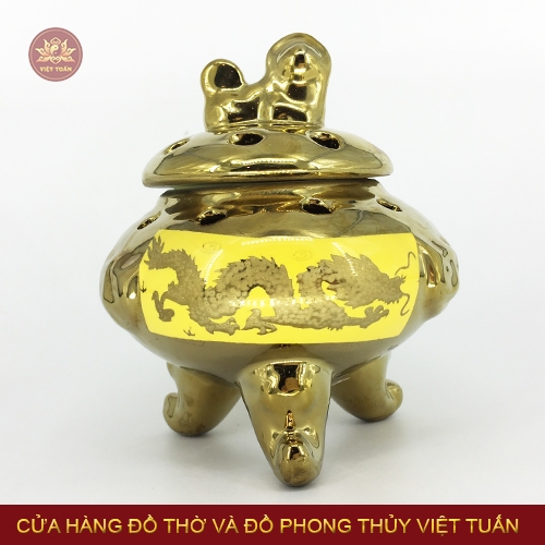 Lư hương hình rồng kim sa