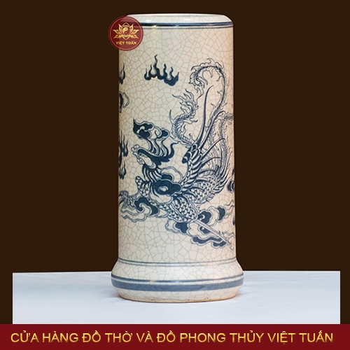 Ống cắm hương men rạn vẽ rồng