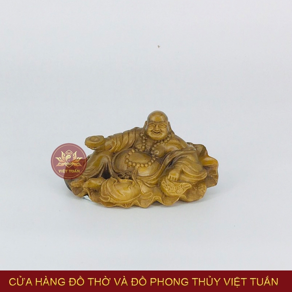 Tượng Di Lạc ngồi trên lá sen gỗ bách xanh