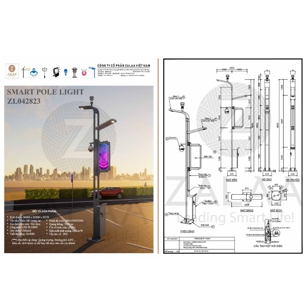 Cột Đèn Thông Minh ZALAA Có tích hợp vị trí lắp Camera và Biển Quảng Cáo LED | ZALAA Lighting - Leading Smart Life