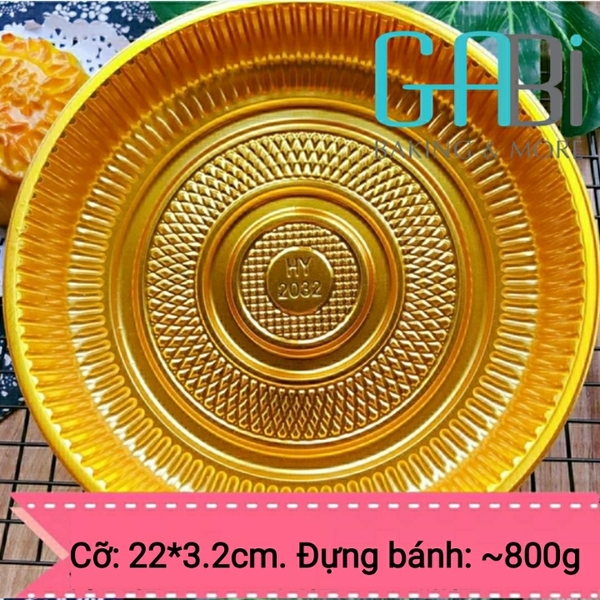 Set 10 khay nhựa tròn vàng đựng bánh 800g (22*3.2cm) GABI