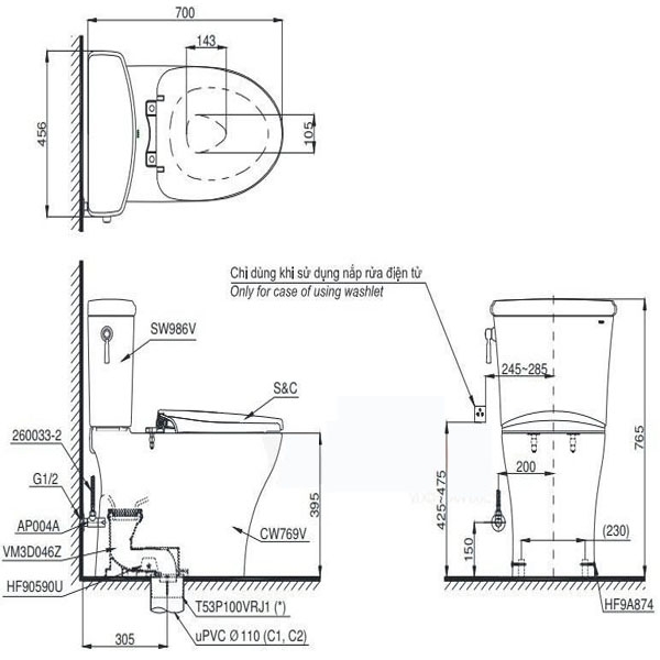 Bồn cầu điện tử Toto CS986GW14 - Bảng giá TOTO mới nhất