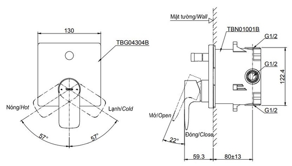 Van điều chỉnh nóng lạnh ToTo TBG04304B/TBN01001B - Bảng giá TOTO mới nhất
