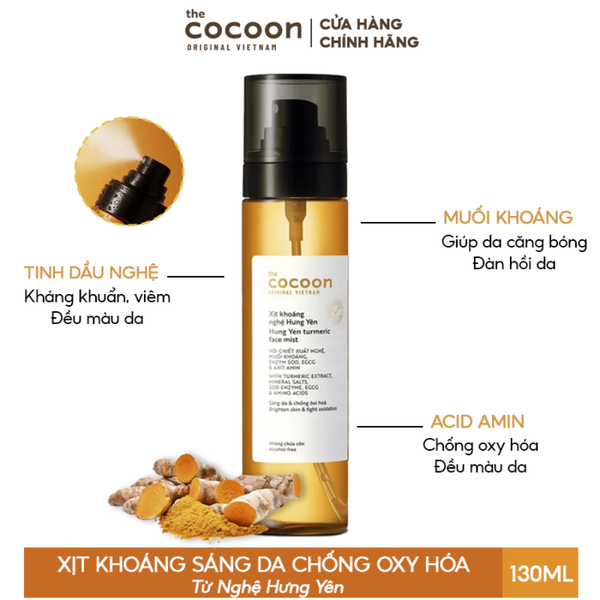 Xịt Khoáng Nghệ Hưng Yên Cocoon Giúp Sáng Da Turmeric Face Mist 130ml