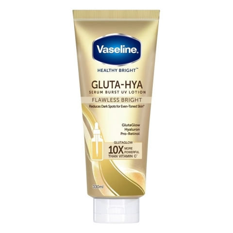 Dưỡng Thể Vaseline Chống Nắng Ban Ngày Gluta-Hya Serum Burst UV Lotion Flawless Bright (Vàng) (Nhập Khẩu) - 330ml