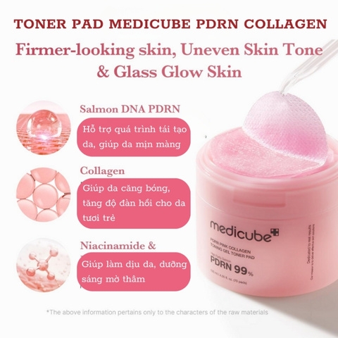 Pad Dưỡng Sáng, Dưỡng Ẩm, Săn Chắc Da Medicube PDRN Pink Collagen Toning Gel Toner Pad 120ml (70 Miếng)