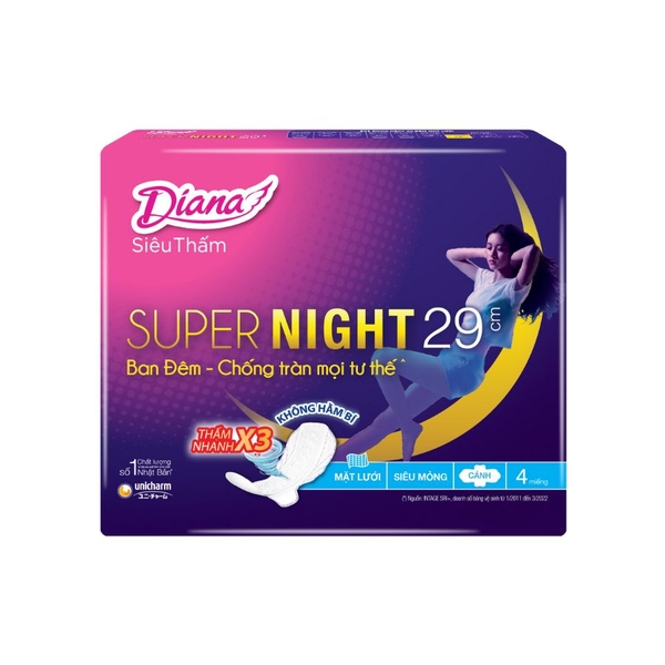 Băng Vệ Sinh Diana Siêu Thấm Super Night (Ban Đêm) (Có Cánh) 29cm